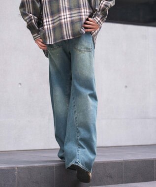 WEGO 【ウエスト調整可/SMLサイズ展開】ローライズカバーフィットフレアデニムパンツ デニム中濃加工色