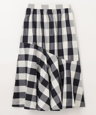 ANY L 【洗濯機可能/ウエストゴム】ビックチェックマーメイドスカート オフ×ブラックブロックチェック
