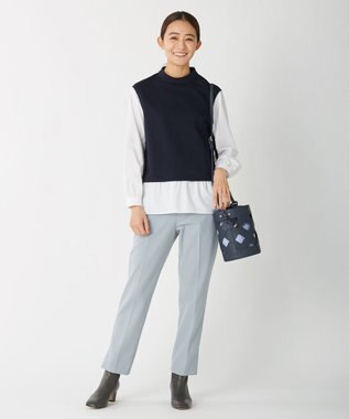J.PRESS LADIES 【洗える】40/2NEWESTバックピーチ テーパード パンツ サックスブルー系