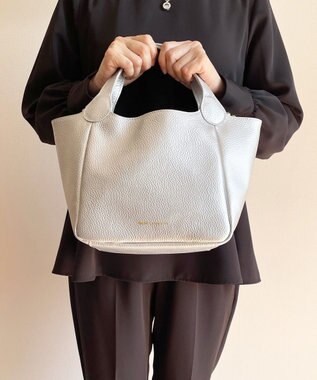 Hekhèr Le Style de Vie 新素材・新色【日本製/セレモニーにも】シュリンクレザー ハンドバッグ small シルバー シルバー