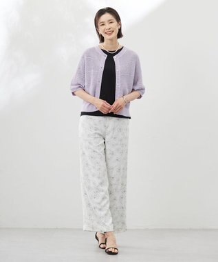 J.PRESS LADIES L 【洗える】ラインフラワープリント ワイドパンツ オフベース系