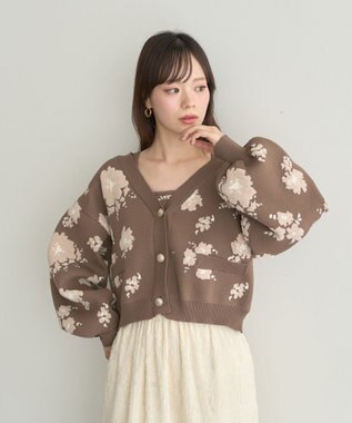earth music&ecology SET2点フラワージャガードカーデ+ビスチェ Brown