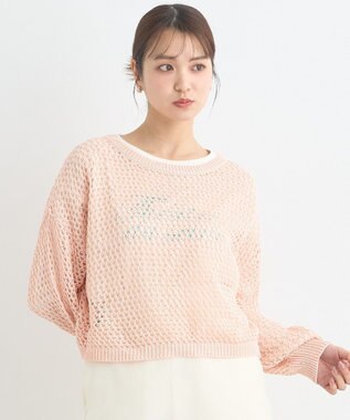 earth music&ecology スパンコールメッシュニットプルオーバー Pink Orange