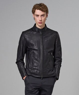 JOSEPH HOMME 【洗い加工】シュリンクエアレザー 　シングルライダースジャケット ブラック系