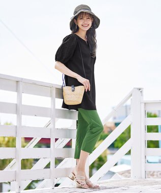 Tiaclasse 【2TYPE/総レース・袖レース】パンチングレースパフスリーブチュニックブラウス Bブラック(袖のみレース）