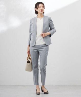 J.PRESS LADIES 【セットアップ対応・洗える・撥水】コットンFITTY ノーカラー ジャケット グレー系