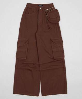 WEGO ポーチ付きウォッシュドカーゴパンツ ブラウン