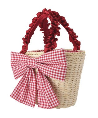 Maison de FLEUR リボンメイズフリルハンドルカゴバッグ Red