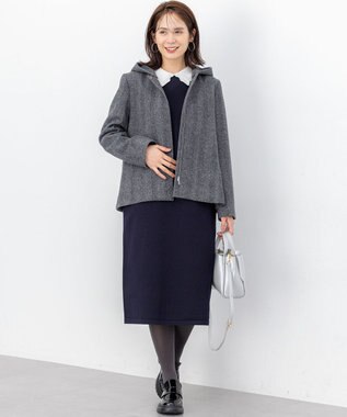 組曲 L レースライク襟付きニットワンピース ネイビー系