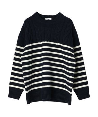 CRAFT STANDARD BOUTIQUE ケーブル×ボーダードッキングプルオーバー Border Navy