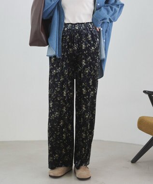 WEGO 【ANGIE VINTAGE】ベロア小花柄イージパンツ ネイビー