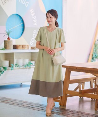 Tiaclasse 【洗える】 配色Aラインサックワンピース ミント