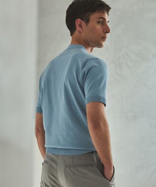 GOTAIRIKU 綿とポリのいいとこどり【洗濯機可】テーラード DRESS BIZ ニットTシャツ サックスブルー系