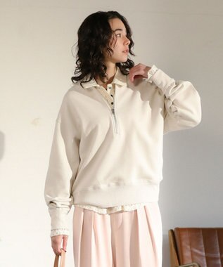 Green Parks ハーフＺｉｐ裏毛プルオーバー Ecru