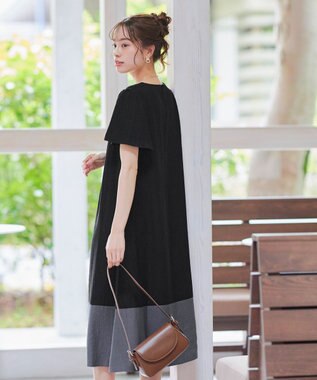 Tiaclasse 【洗える】 配色Aラインサックワンピース ブラック