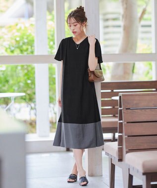 Tiaclasse 【洗える】 配色Aラインサックワンピース ブラック