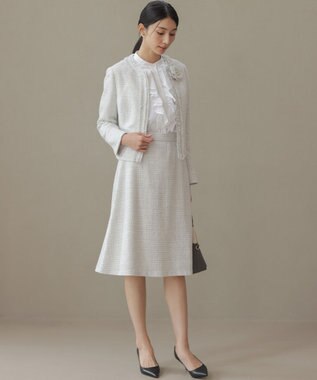 組曲 【KUMIKYOKU NAVY】ラメループモールツイード フレアスカート ライトグレー系