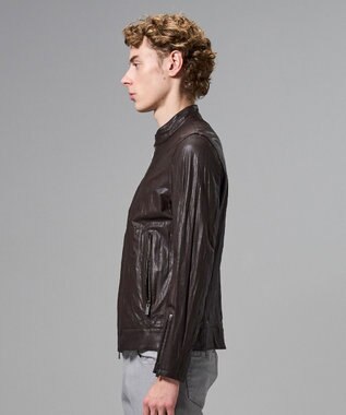 JOSEPH HOMME 【洗い加工】シュリンクエアレザー 　シングルライダースジャケット ダークブラウン系