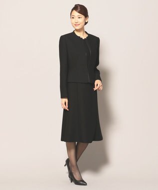 自由区 FORMAL 【ウォッシャブル対応】ドビーボーダーリボン ジャケット+ワンピース ブラック系