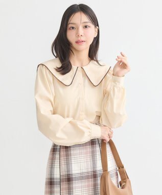 earth music&ecology 配色ピコレースブラウス Light Beige