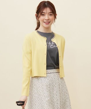 ANY SIS 【洗える】レースネックショートレングス カーディガン ライトイエロー