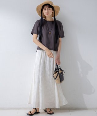 23区 【速乾性/汗じみ防止】半袖 クロップド IT Tシャツ ダークブラウン系