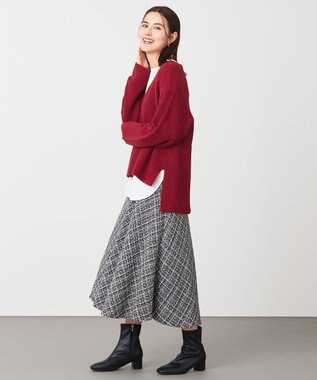 ANY ウールブレンドバルキーニット Vネック ボルドー