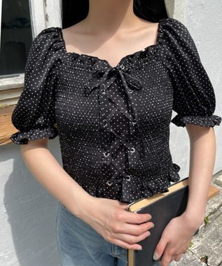 WEGO レースアップシャーリングブラウス ブラックその他