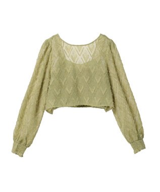 earth music&ecology ＳＥＴ２点カットジャカードカーディガン＋ビスチェ Lime Green