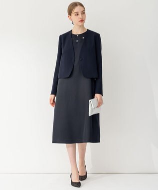 23区 【APPLAUDIR】ノーブルサテン ビジューデザインドレス ネイビー系