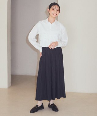 earth music&ecology 選べる丈タックスカーチョ Stripe Navy