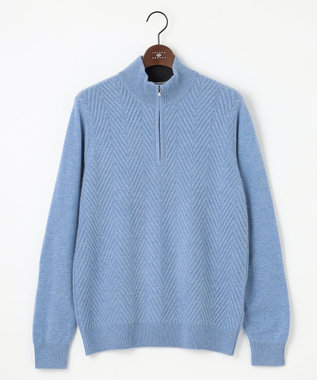 JOSEPH ABBOUD カシミヤブレンド ハイネック ZIP プルオーバーニット サックスブルー系
