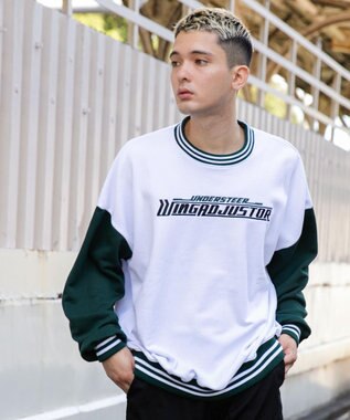 WEGO ヘビーウエイト刺繍バイカラープルオーバー