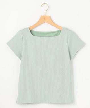 組曲 L 【WEB限定】ストライプジャガード カップ付きTシャツ クリームミント系