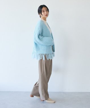 CRAFT STANDARD BOUTIQUE 洗える/フリンジニットカーディガン Sax