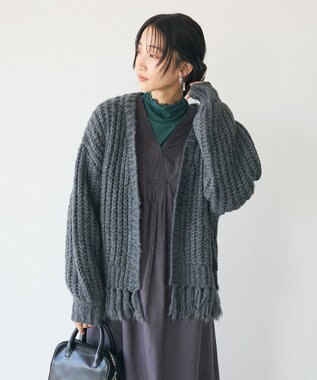 CRAFT STANDARD BOUTIQUE 洗える/フリンジニットカーディガン Charcoal Gray