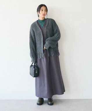 CRAFT STANDARD BOUTIQUE 洗える/フリンジニットカーディガン Charcoal Gray