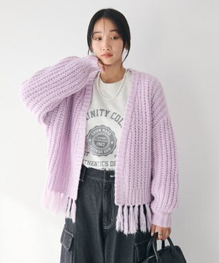 CRAFT STANDARD BOUTIQUE 洗える/フリンジニットカーディガン Purple