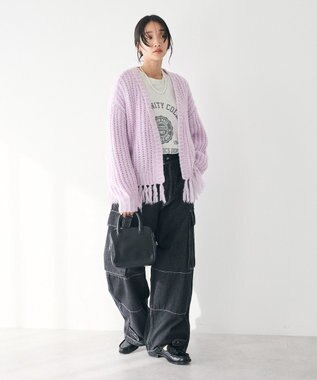 CRAFT STANDARD BOUTIQUE 洗える/フリンジニットカーディガン Purple