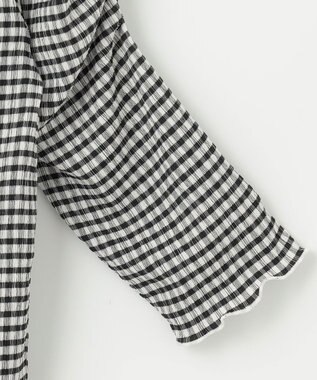 ANY KIDS シアー ギンガム 七分袖 Tシャツ ブラック