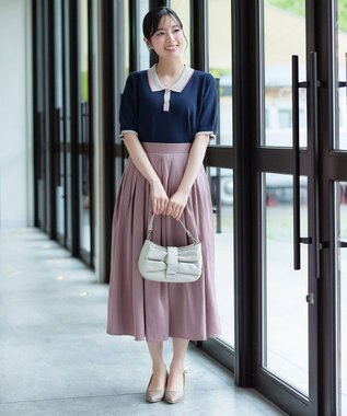 Tiaclasse L 配色ニットポロトップス ネイビー