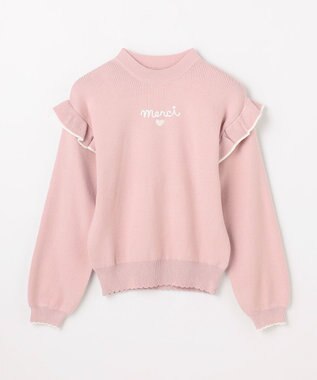 ANY KIDS 肩フリル しあわせタッチニット ピンク