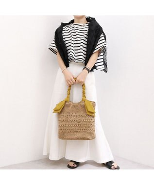 UNBILLION カシュカシュ cachecache / 下がりリボン柄編みトート カゴバッグ マスタード