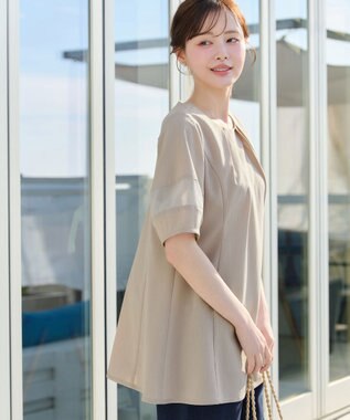 Tiaclasse シフォンランタンスリーブチュニック グレージュ