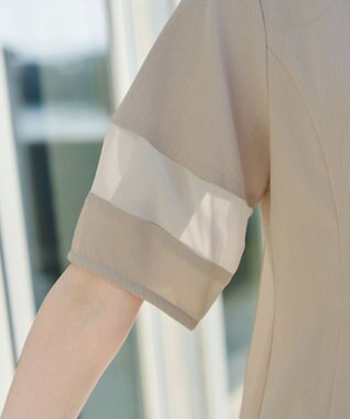 Tiaclasse シフォンランタンスリーブチュニック グレージュ