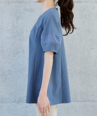 Tiaclasse シフォンランタンスリーブチュニック ブルー
