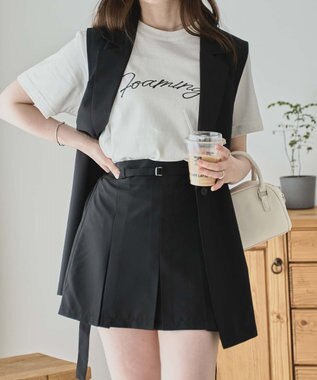 WEGO 【SETUP可】リネンライクプリーツミニスカパン ブラック