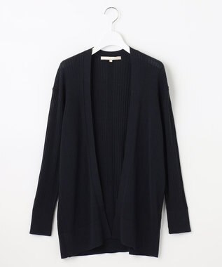 自由区 【洗える】ハイツイストコットンアセテート ニットカーディガン ネイビー系