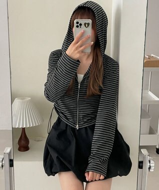 WEGO 柄Wジップパーカー グレーボーダー