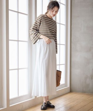 23区 【SLOW/一部店舗限定】2WAYデザイン TEE カーキxオフボーダー